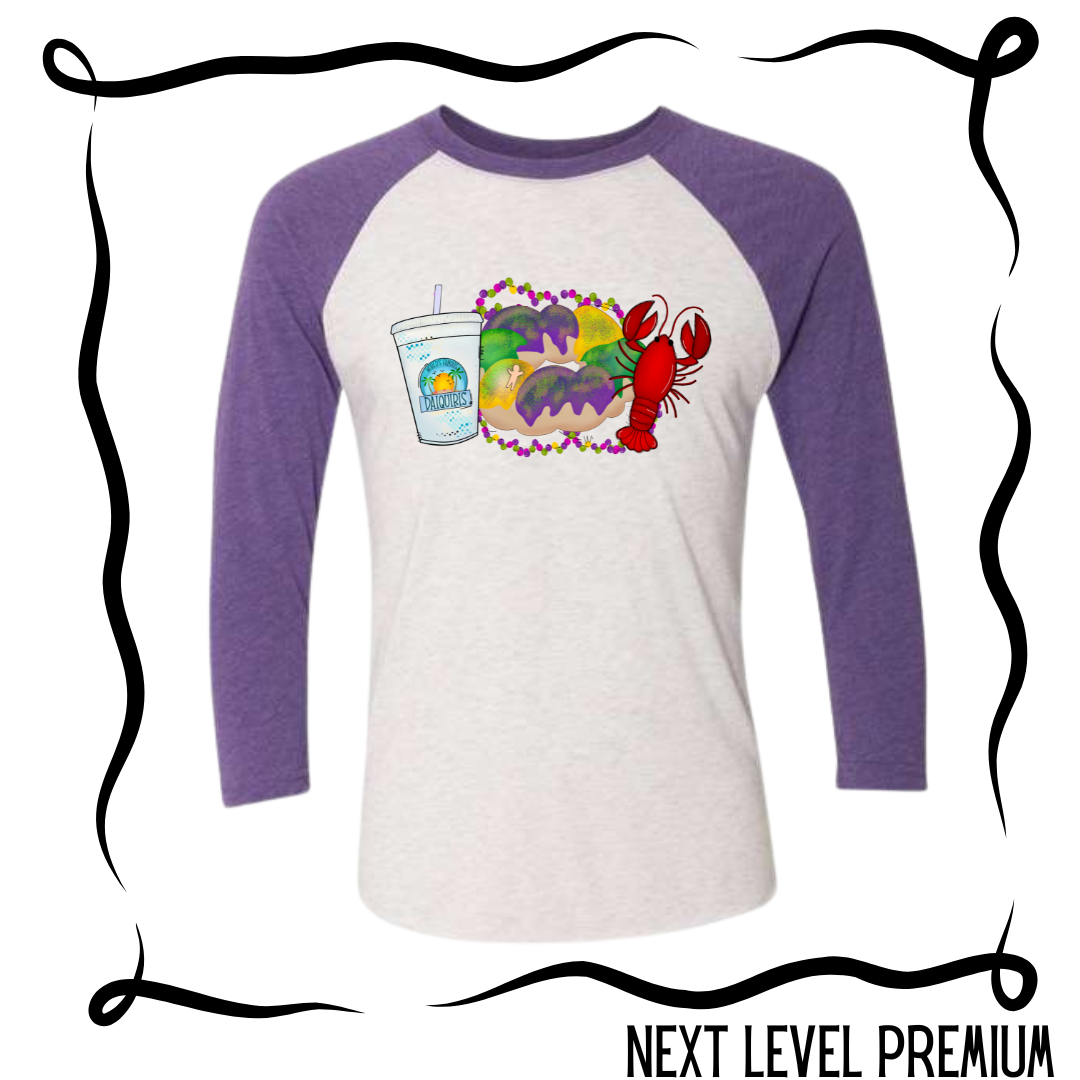 Daiquiri King Cake Crawfish Raglan Tee