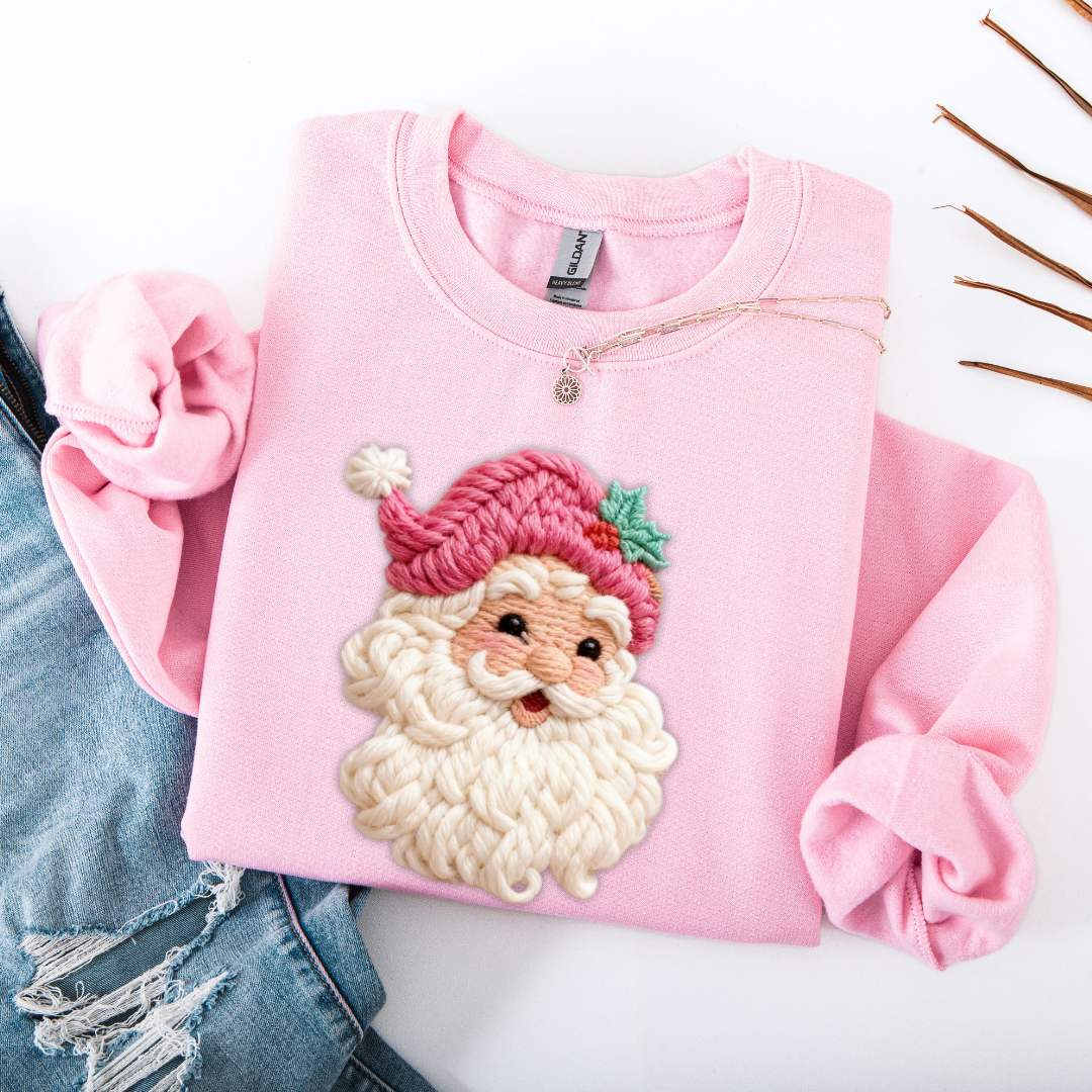Pink Santa Faux Yarn Sweatshirt