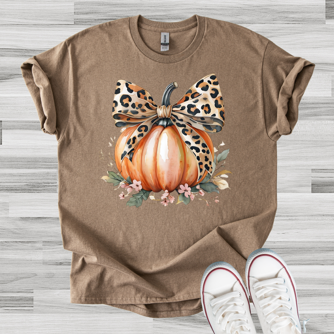 Leopard Bow Pumpkin Brown Tee