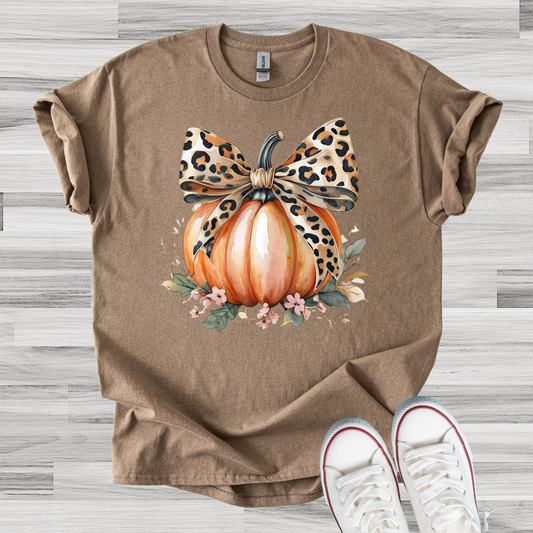 Leopard Bow Pumpkin Brown Tee